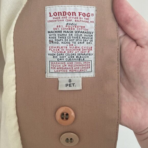 70s Vintage London Fog Maincoats Trench Coat Dusty Rose A-Line Hood Womens 8P - Picture 8 of 12